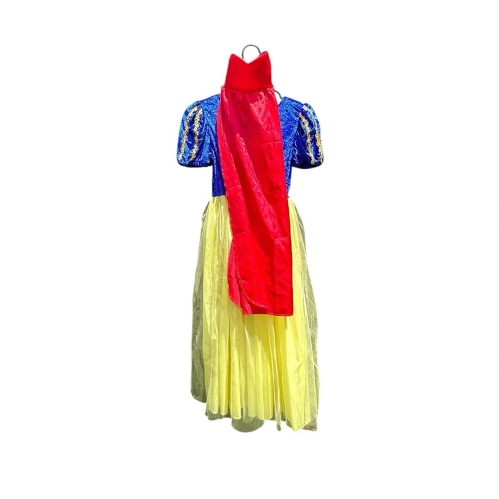 Snow White costume with red cape yellow blue gold sequins EUC girls size 8/10